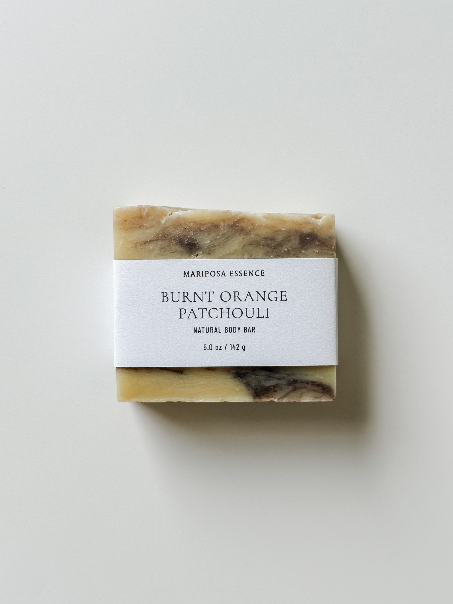 Burnt Orange Patchouli body bar marbelized with black walnut