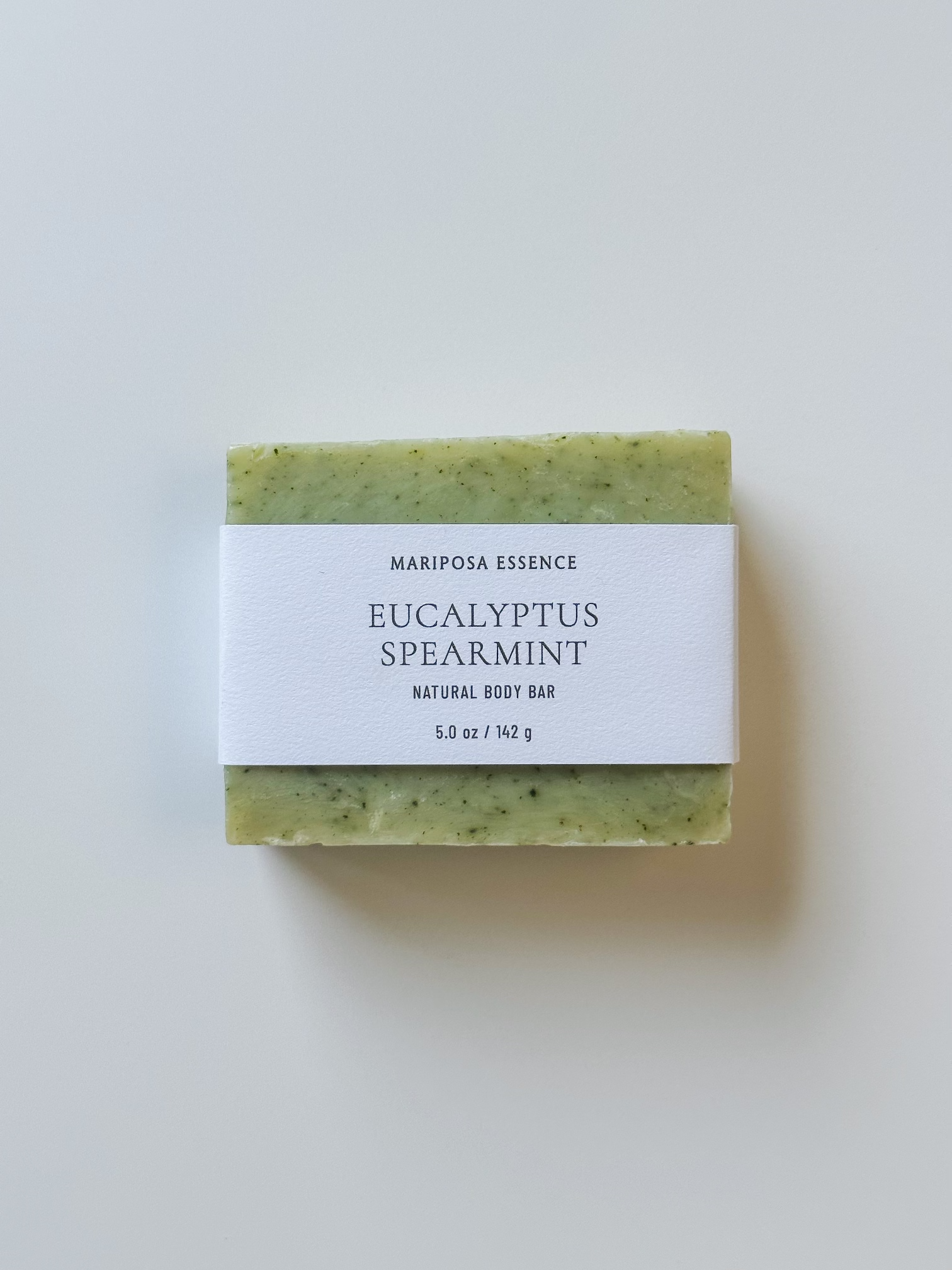 Eucalyptus Spearmint body bar with spirulina for texture.