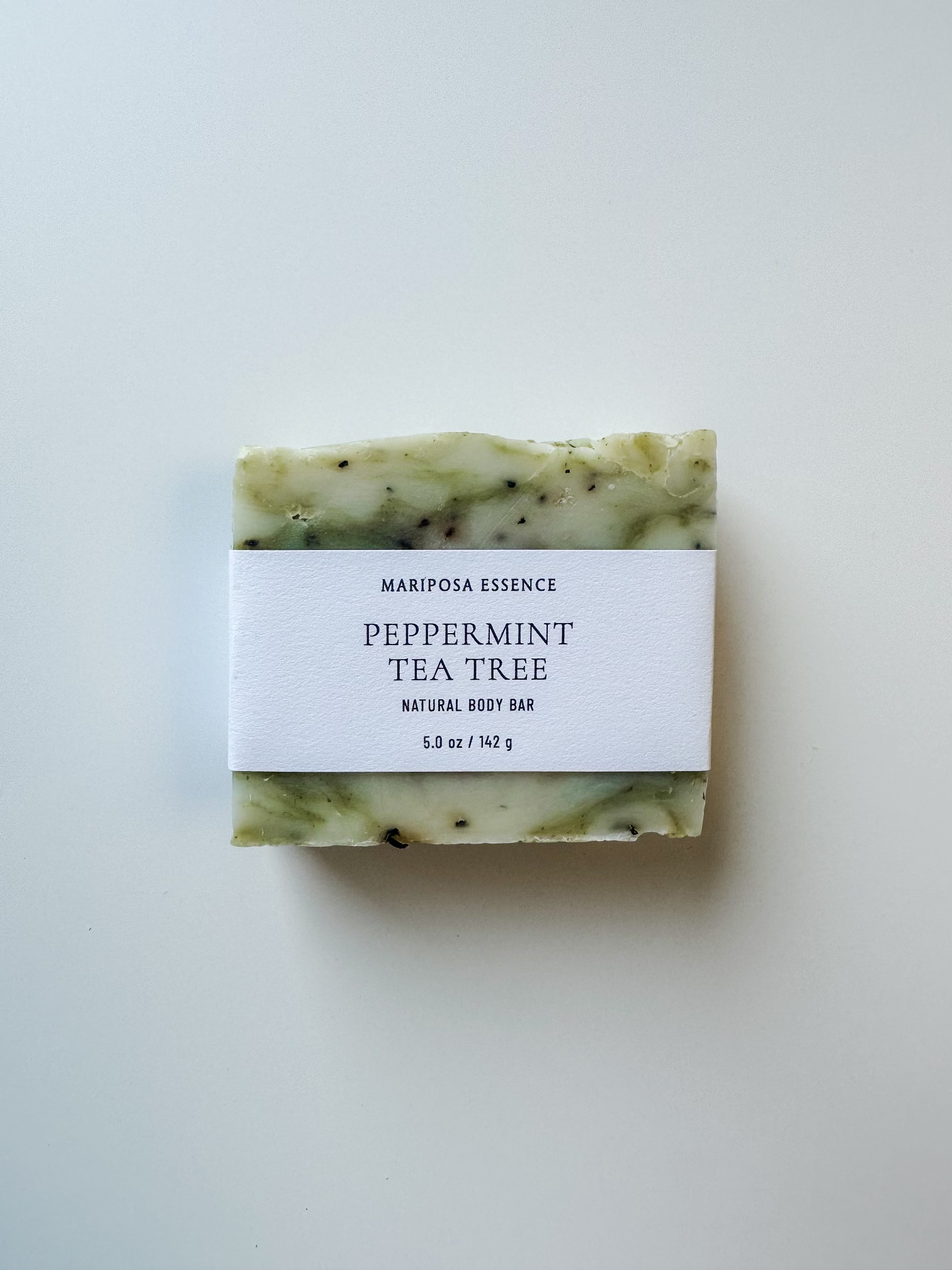 Peppermint Tea Tree body bar with crushed peppermint leaves