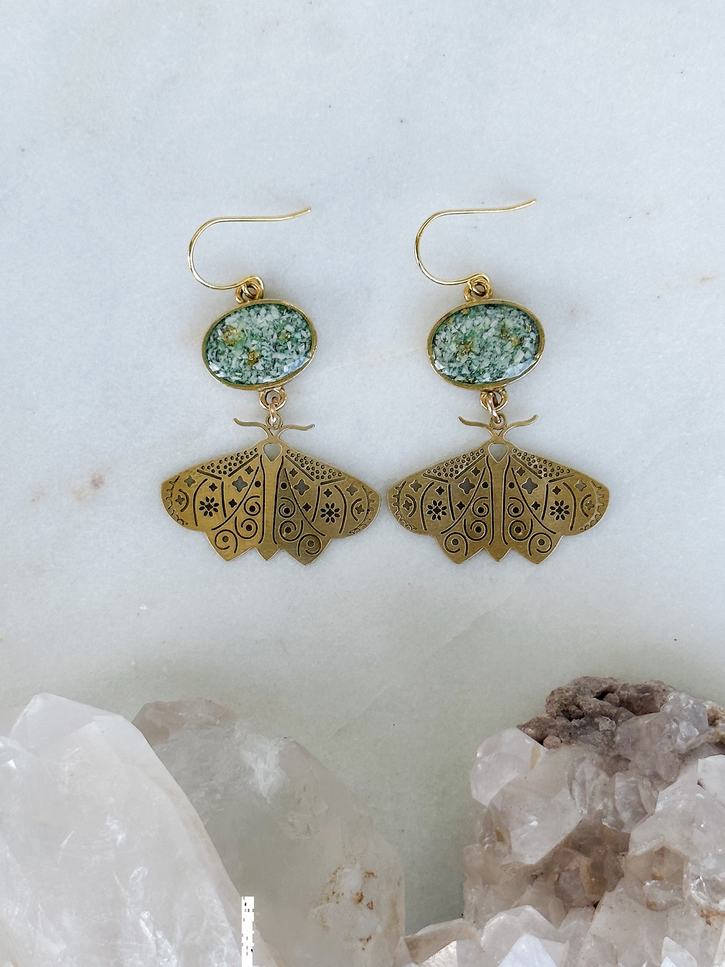 Moth earings with gemstones